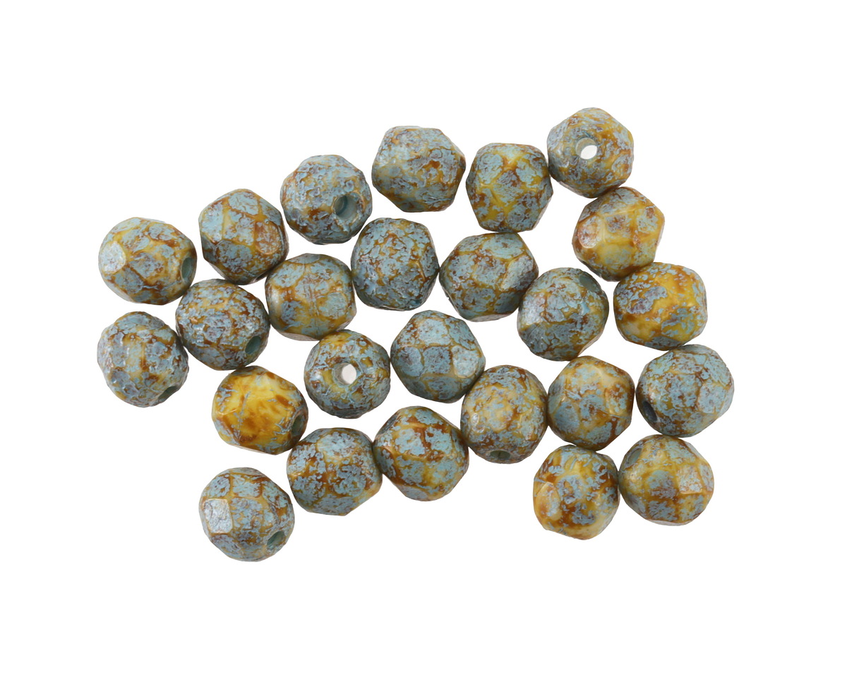 Czech Glass Matte Bisque w/ Turquoise Wash Fire Polished Round 6mm