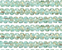 Czech Glass Aquamarine w/ Matte Gold Flecks Fire Polished Rondelle 3x5mm