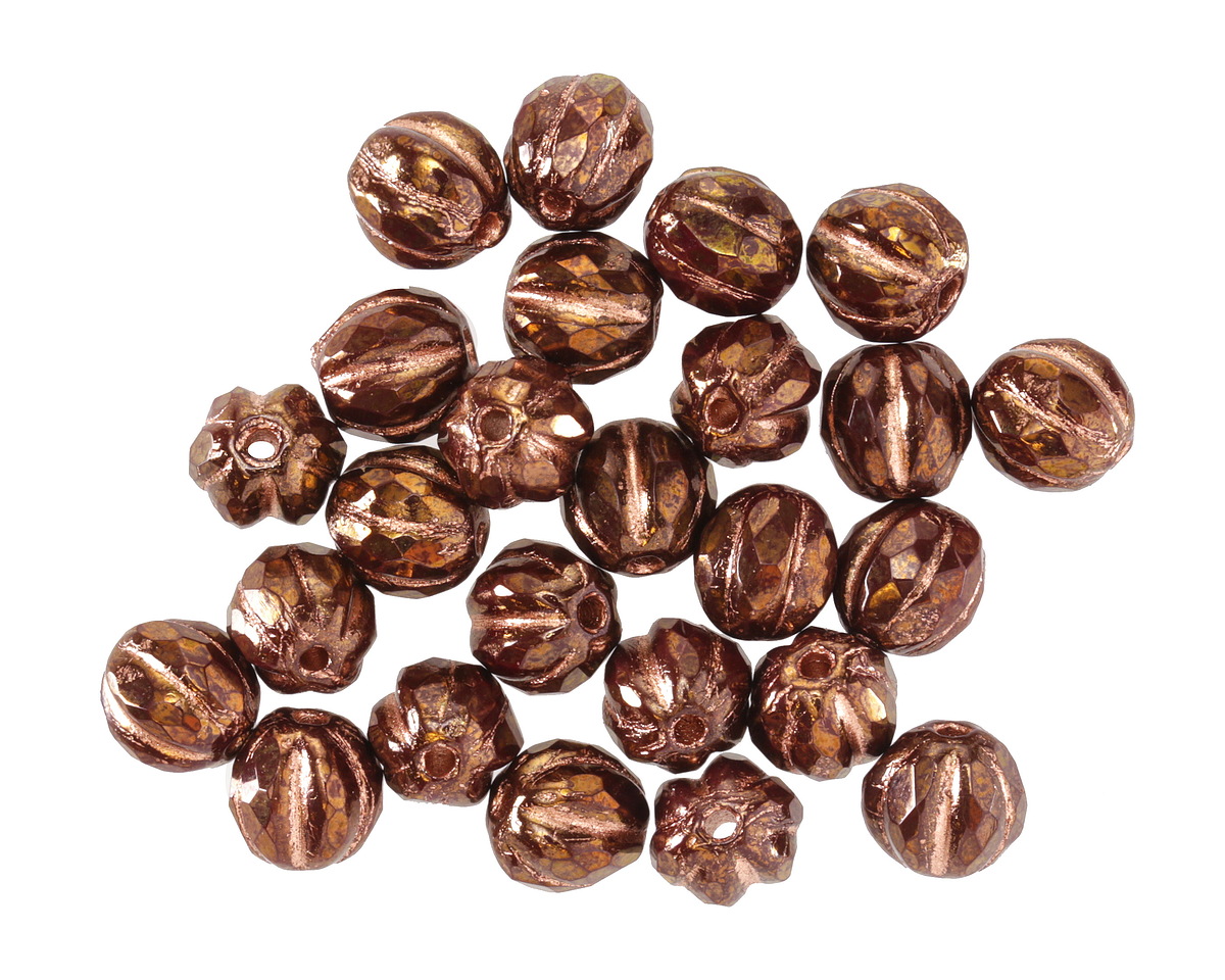 Czech Glass Bronze w/ Copper Wash Faceted Melon Round 6mm