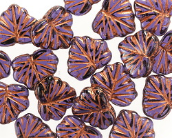 Czech Glass Amethyst w/ Copper Wash Maple Leaf 11x13mm