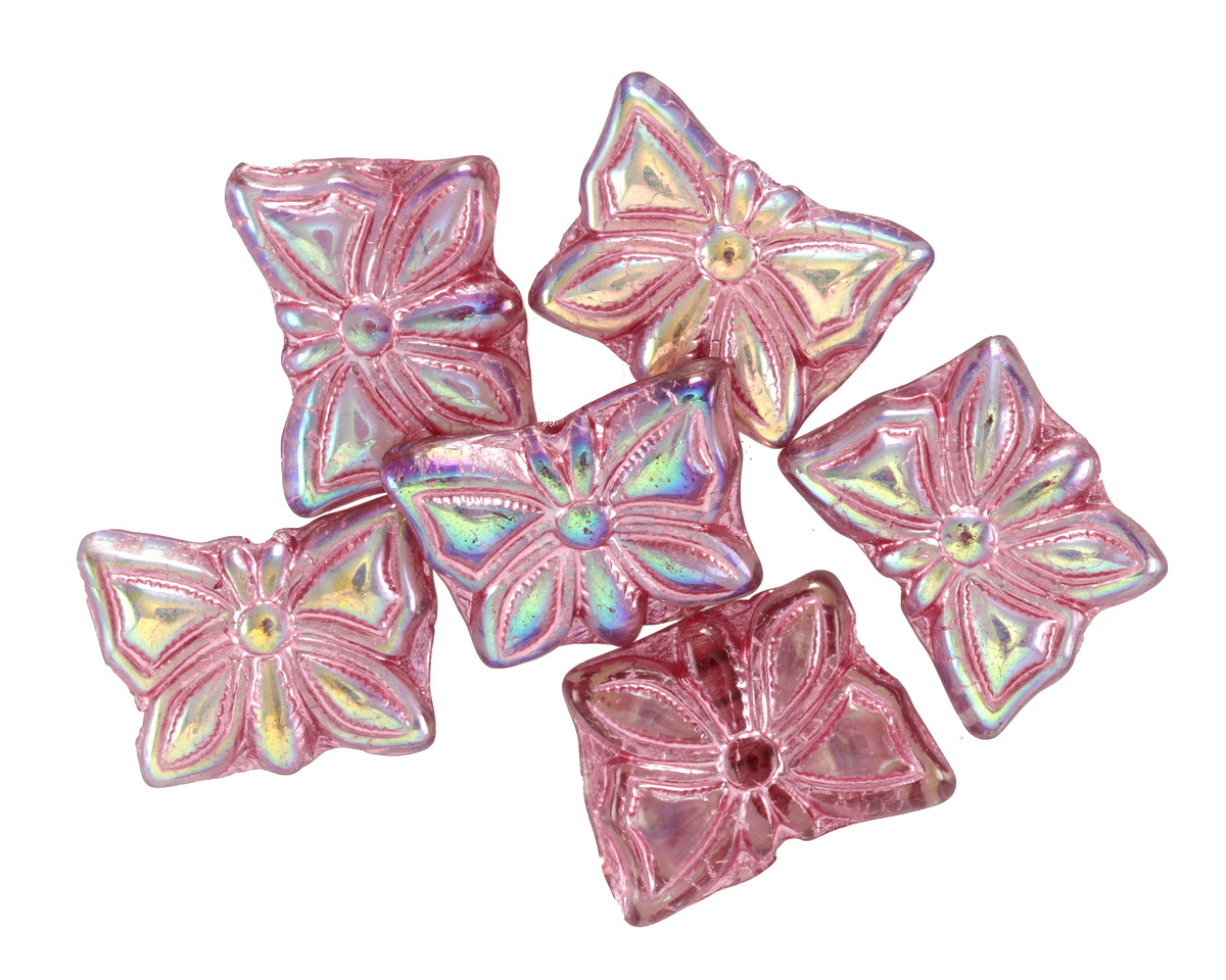 Czech Glass Amethyst AB w/ Metallic Pink Butterfly 15x12mm
