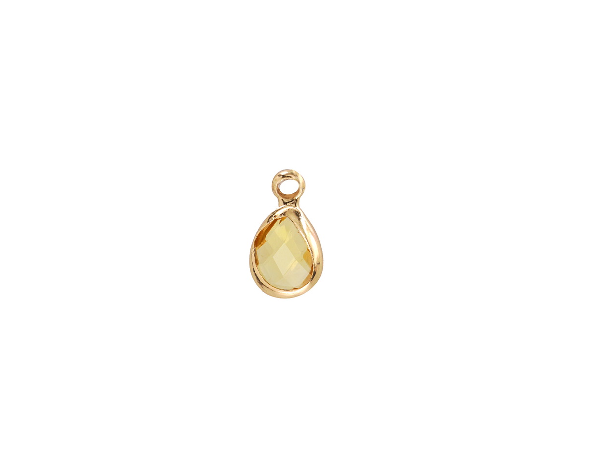 Yellow Crystal Teardrop in Gold Finish Bezel 6.5x11.8mm