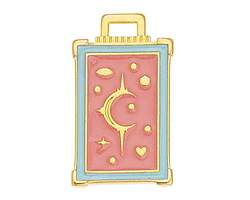 24K Gold (plated) Pink Coral & Turquoise Blue Enamel Tarot Card Focal 18x29mm