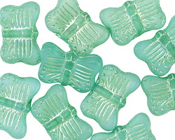 Czech Glass Matte Sea Green w/ Golden Iridescent Luster Butterfly 16x11mm