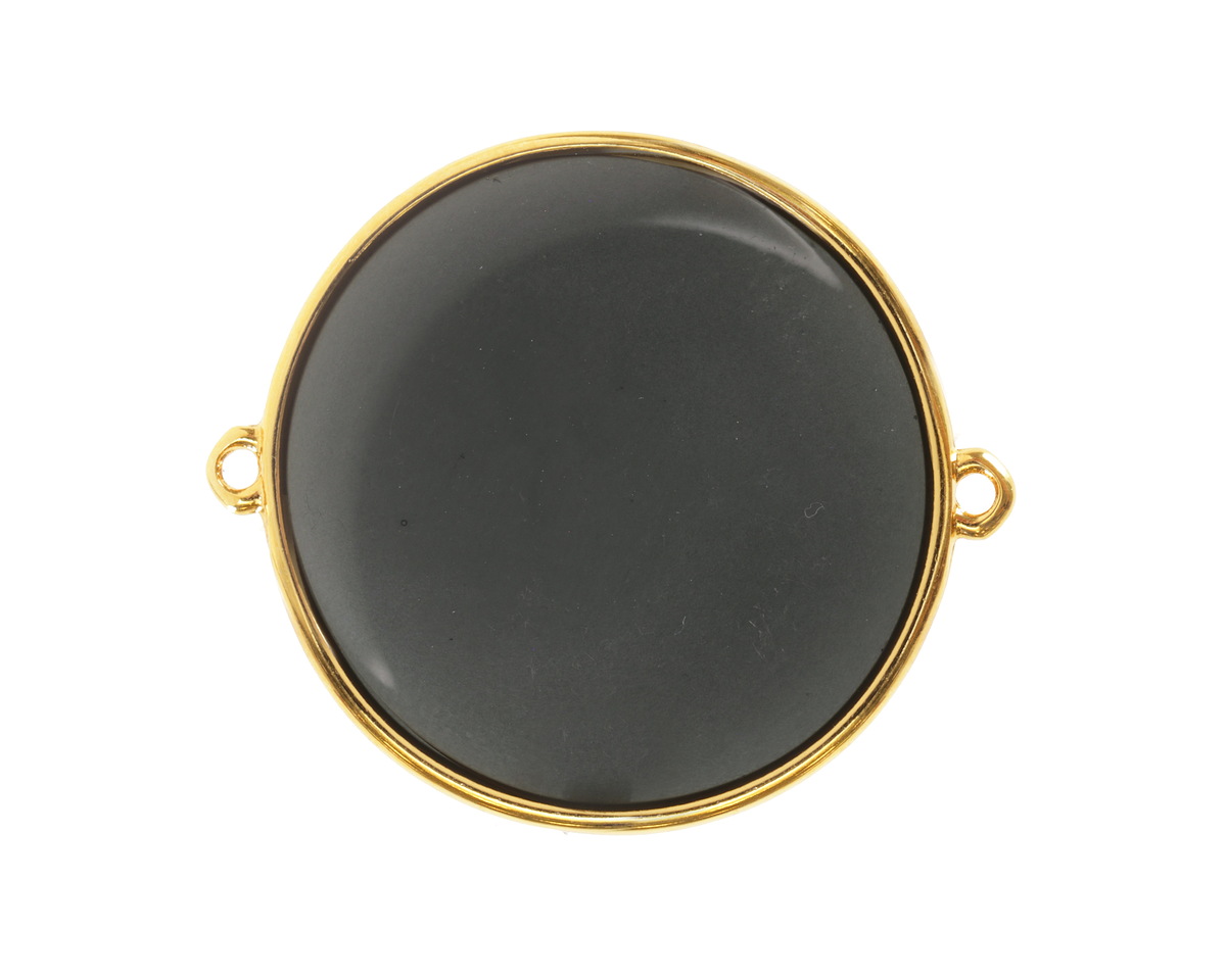 24K Gold (Plated) Transparent Jet Resin Round Focal Link 33x30mm