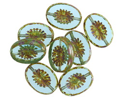 Czech Glass Aquamarine Picasso Oval Star Window 14x10mm