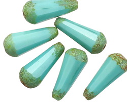 Czech Glass Turquoise w/ Etched Picasso Finish Faceted Teardrop 20x8mm