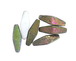 Czech Glass Matte Textured White w/ Metallic Rainbow Rhombus 20x8mm