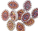 Czech Glass Matte White w/ Metallic Rainbow Mystic Eye 14x11mm