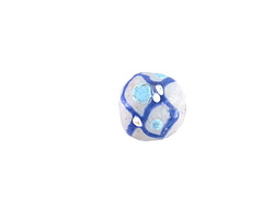 African Hand-Painted Blue Lattice & Aqua Dots on Clear Powder Glass (Krobo) Round Bead 10-14mm