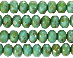 Czech Glass Green Turquoise Picasso Fire Polished Rondelle 6x8mm