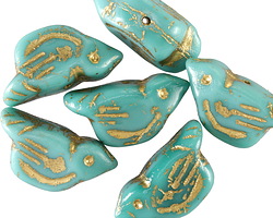 Czech Glass Turquoise w/ Gold Bird 11x22mm
