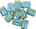 Czech Glass Capri Blue Waters Picasso Rectangle 12x8mm