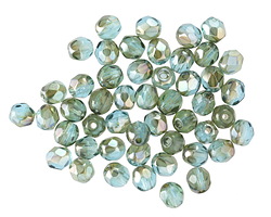 Czech Glass Aquamarine w/ Bronze AB Luster Fire Polished Round 4mm
