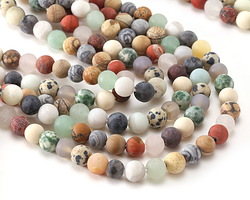 Matte Multi Stone (Dalmatian Jasper, Picture Jasper, Tree Agate, Red Jasper, White Agate, Quartz) Round 6mm