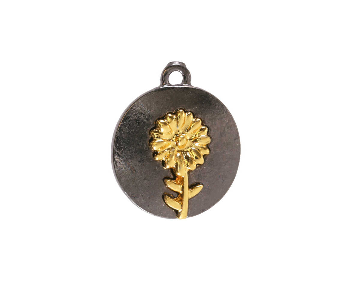 Chrysanthemum Two-Toned Gunmetal & Gold Finish Round Focal 17.5x20.5mm