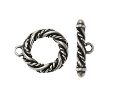 Antique Silver Finish Twisted Rope Toggle Clasp 20x17mm, 21mm Bar