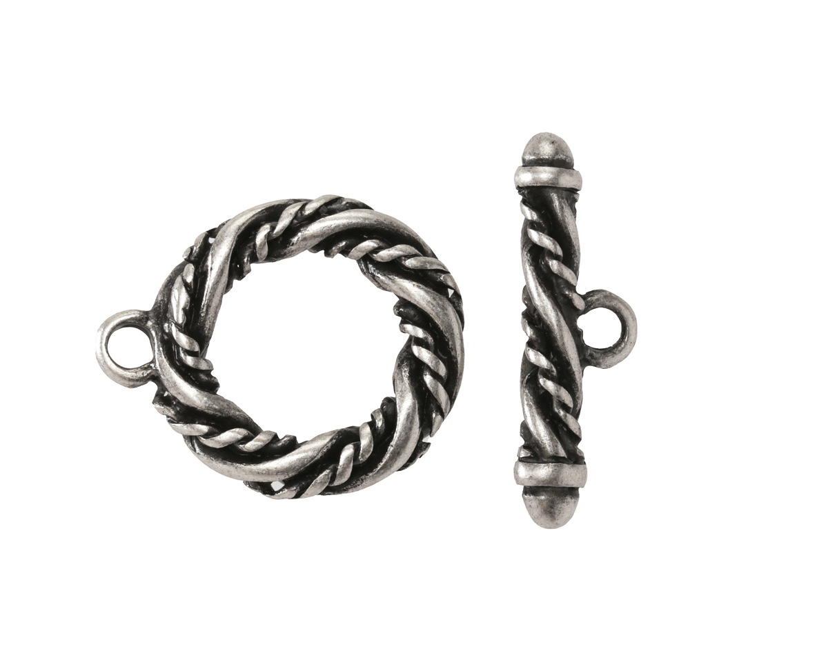 Antique Silver Finish Twisted Rope Toggle Clasp 20x17mm, 21mm Bar