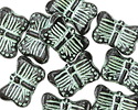 Czech Glass Jet w/ Metallic Green Wash Butterfly 16x11mm