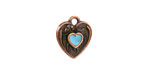 TierraCast Antique Copper (plated) Light Sky Blue Enamel Heart in Heart Shaped Focal 12.5x14mm