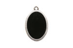 Antique Silver (plated) Jet Enamel Oval Focal 16x25mm