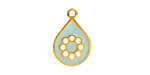 24K Gold (plated) Sea Blue Enamel w/ Flower Drop Focal 13x20mm