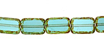 Czech Glass Teal Picasso Rectangle 12x8mm