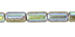Czech Glass Matte Peridot w/ Silver AB Wash Large Hole Tube 14x7mm