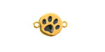 24K Gold (plated) Jet Enamel Dog Paw in Round Focal Link 16.5x11.5mm