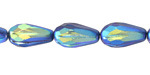 Czech Glass Matte Sapphire AB w/ Purple Faceted Teardrop 15x8mm