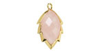 Rose Quartz (Natural) Faceted Puff Leaf Focal w/ Gold Finish 14x22mm