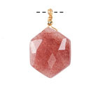 Red Strawberry Quartz w/ Gold Finish Faceted Hexagon Wire Wrapped Pendant 20x25mm