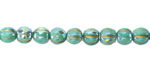 Czech Glass Turquoise AB w/ Gold Faceted Melon Round 6mm