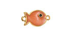 24K Gold (plated) Peach Pearl Enamel Fish Focal Link 19x11mm