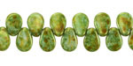 Czech Glass Green Stone w/ Bronze Luster Flat Teardrop 8x11mm