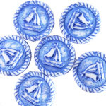 Czech Glass White w/ Metallic Cobalt Sailboat Coin 20mm