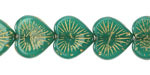 Czech Glass Emerald Opal w/ Gold Starburst Heart 13x14mm