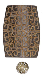 Soochow Jade Carved Scrolling Ironwork Focal 60x43mm & Round 14mm