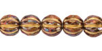 Czech Glass Dark Amber AB w/ Gold Faceted Melon Round 10mm