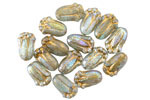 Czech Glass Textured Aquamarine AB w/ Gold Wash Tulip 12x8mm