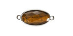 Tiger Eye Faceted Puff Oval Link w/ Silver Finish Bezel 12x20mm