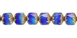 Czech Glass Mykonos Blue Picasso w/ Gold Lantern 8mm