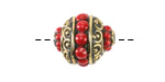 Nepalese Brass Arches & Dots w/ Coral Dots Rice Bead 16-19x16-18mm