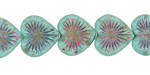 Czech Glass Matte Island Blue w/ Volcano Wash Starburst Heart 13x14mm