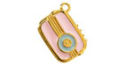 24K Gold (plated) Rose Pink & Blue Enamel Vintage Transistor Radio Focal 20mm