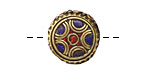 Nepalese Brass Cathedral Coin Bead w/ Lapis & Coral 18-20mm