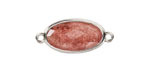 Strawberry Quartz Faceted Puff Oval Link w/ Silver Finish Bezel 12x20mm