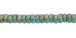 Czech Glass Textured Island Blue w/ Rainbow AB & Gold Finishes Heishi 4x8mm