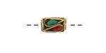 Nepalese Brass w/ Coral & Turquoise Mosaic Drops Long Tube Bead 12x9mm