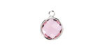 Rose Pink Crystal Round Drop in Silver Finish Bezel 12.8x16.5mm